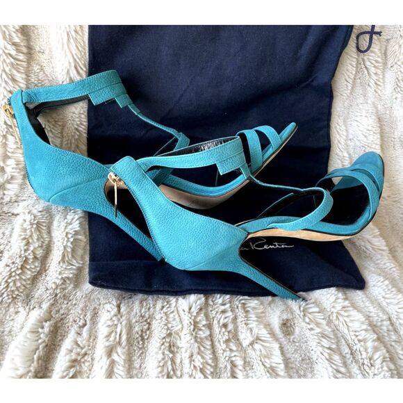 Oscar de la Renta Teal Blue Strappy Stiletto Heels Size 39 / US 8.5 - Picture 4 of 7